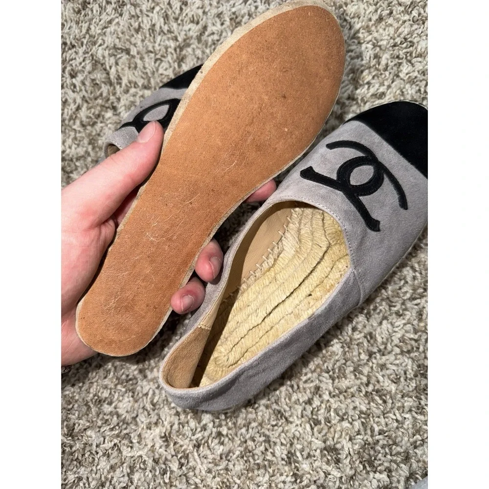 CHANEL Black Grey Suede Leather Espadrilles Sz 37 Size US 6.5 AMAZING CONDITION - Picture 8 of 8